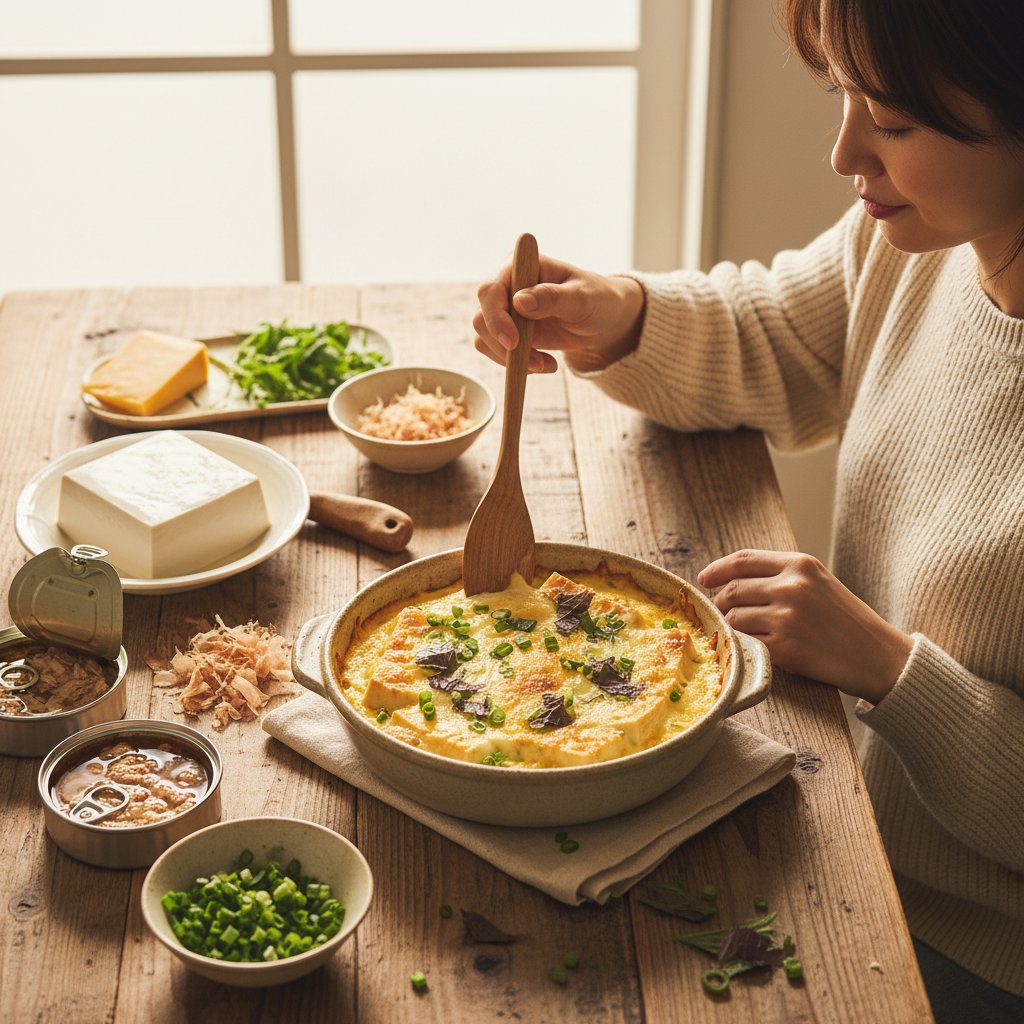 時短料理に関する混ぜて焼くだけ！豆腐とツナのふわふわチーズ焼き｜グルメ・料理