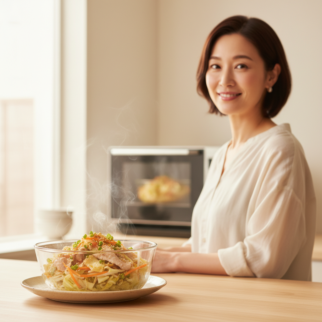 時短料理に関するレンジで簡単！豚バラとカット野菜の蒸し料理｜グルメ・料理